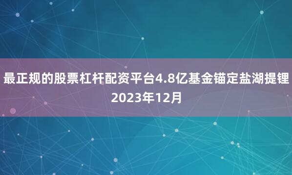 最正规的股票杠杆配资平台4.8亿基金锚定盐湖提锂2023年12月